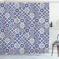 Ambesonne Moroccan Shower Curtain, Old Ottoman Style Inspired Mix of Moroccan Tiles in Modern Shades Art Print, Cloth Fabric Bathroom Decor Set with Hooks, 69" W x 70" L, Grey Blue