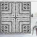 Ambesonne Tribal Shower Curtain, Geometric Pattern Vintage Dots Sketchy Lines Art Print, Cloth Fabric Bathroom Decor Set with Hooks, 69" W x 70" L, Black and Eggshell