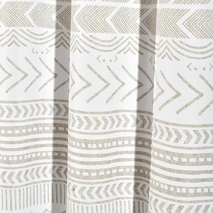 Lush Decor Hygge Geo Shower Curtain, 72" W x 72" L, Taupe/White - Curtain For Bathroom - Striped Bathroom Decor - Netural Color Home Accessories - White Home Accessories - Geometric Scandinavian Print
