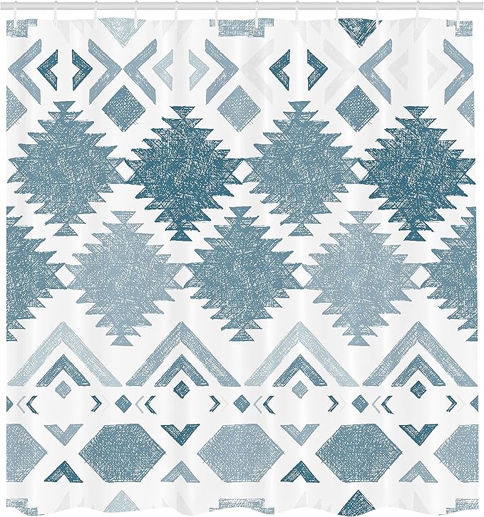 Ambesonne Tribal Shower Curtain, Retro Grunge Maya Latin Mexican Animistic Motifs Hippie Arrows Image, Cloth Fabric Bathroom Decor Set with Hooks, 69" W x 84" L, Blue Pale Grey