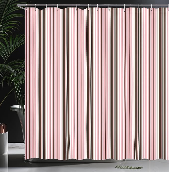 Ambesonne Brown Shower Curtain, Little Stars in Circles Pink Hearts Polka Dots on Dark Backdrop, Cloth Fabric Bathroom Decor Set with Hooks, 69" W x 75" L, Brown Pink