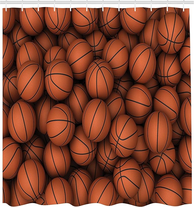 Ambesonne Sports Shower Curtain, Basketballs Graphic Slam Practice Athletic Events and Hobby Concept Digital Look Illustration, Cloth Fabric Bathroom Decor Set with Hooks, 69" W x 75" L, Orange Black