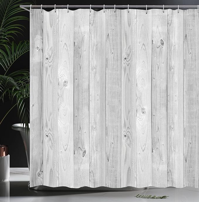 Ambesonne Grey Shower Curtain, Picture of Smooth Oak Wood Texture in Old Fashion Retro Style Horizontal Nature Design Home, Cloth Fabric Bathroom Decor Set with Hooks, 69" W x 75" L, Grey