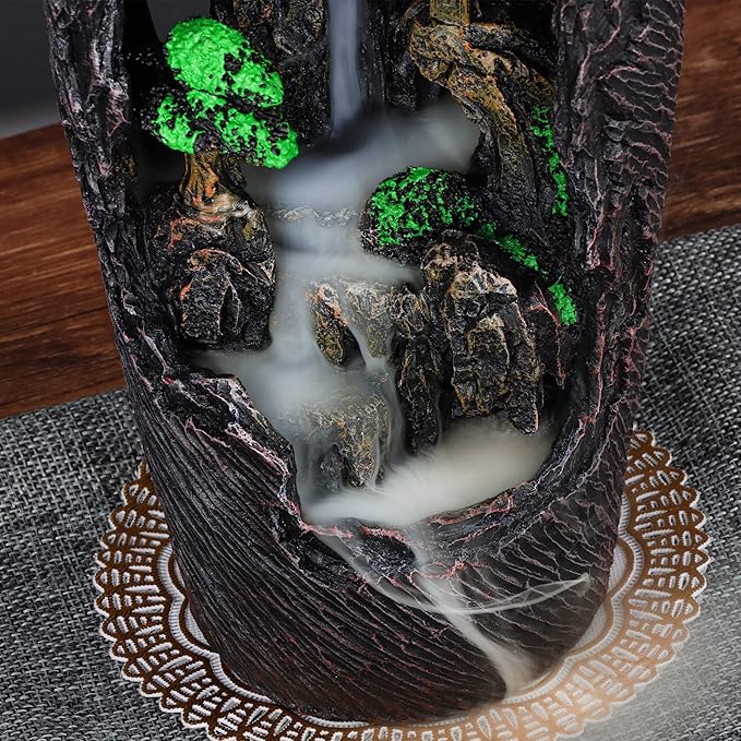 DOBEHOME Mountain Waterfall Incense Burner Backflow Incense Burner Incense Smoke Waterfall with 100 Backflow Incense Cones，Tweezer，Mat (Vase Shape)