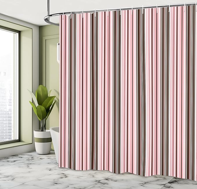 Ambesonne Brown Shower Curtain, Little Stars in Circles Pink Hearts Polka Dots on Dark Backdrop, Cloth Fabric Bathroom Decor Set with Hooks, 69" W x 75" L, Brown Pink