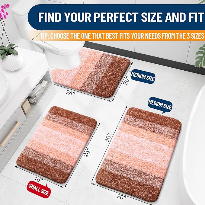 OLANLY Small Bathroom Rugs Mat 24x16, Extra Soft Absorbent Microfiber Bath Rugs, Rubber Backing, Quick Dry, Machine Washable Bath Mat for Bathroom Floor, Tub and Shower, Home Decor Accessories, Orange