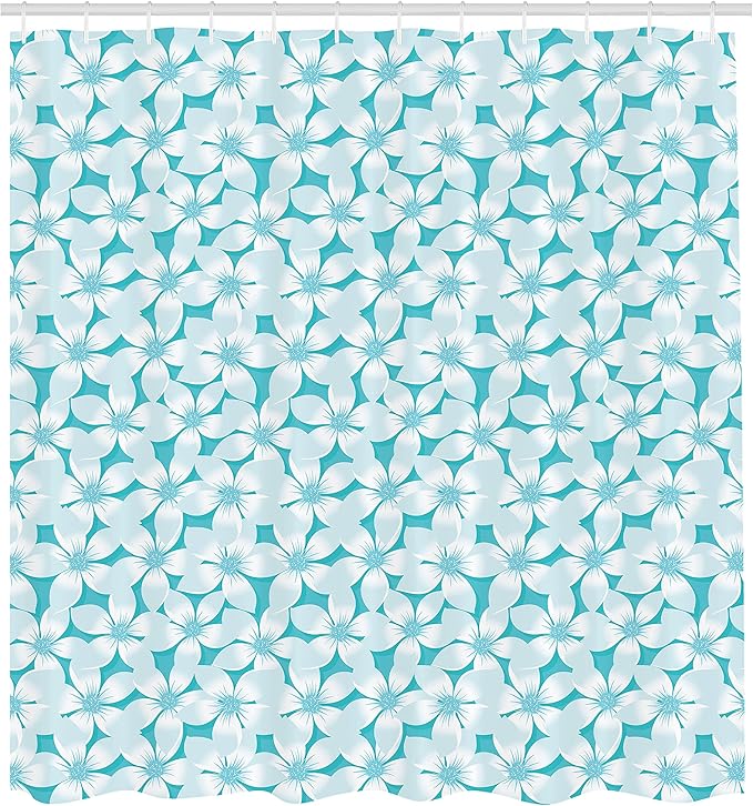 Ambesonne Turquoise Shower Curtain, Macro Tropical Hibiscus Flowers Pattern in Gradient Colors Hawaiian Exotic Print, Cloth Fabric Bathroom Decor Set with Hooks, 69" W x 70" L, Ivory Blue