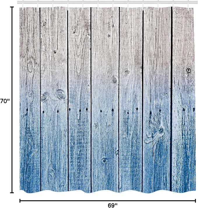 Ambesonne Rustic Shower Curtain, Wood Panels Background Digital Tones Effect Country House Art Image, Cloth Fabric Bathroom Decor Set with Hooks, 69" W x 70" L, Azure Blue