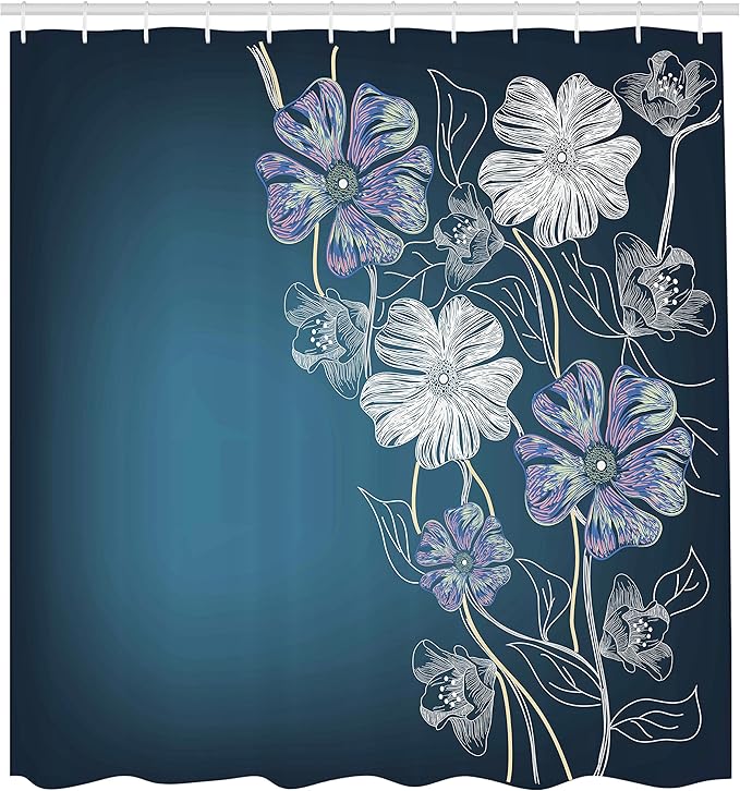 Ambesonne Art Shower Curtain, Hand Drawn Cherry Blossoms Fantasy Bridal Garden Anniversary Theme, Cloth Fabric Bathroom Decor Set with Hooks, 69" W x 75" L, Blue Lavender