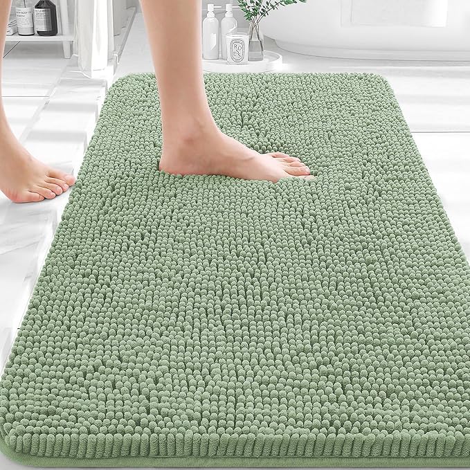OLANLY Bathroom Rugs 36x24, Extra Soft Absorbent Chenille Bath Rugs, Rubber Backing Quick Dry, Machine Washable Bath Mats for Bathroom Floor, Tub and Shower, Home Decor Accessories, Sage Green