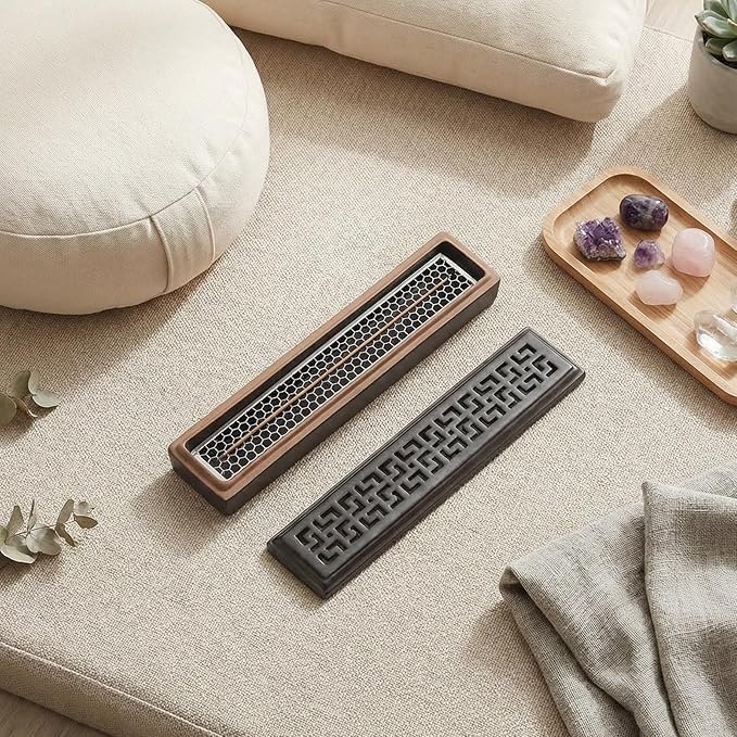 CEREMONY Incense Holder for Sticks, Ceramic Insence-Stick Holder Ash Catcher, Incense Holder Timkburner for Meditation Yoga Spa Room Incense Holder (Mesh-Brown)