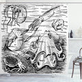 Ambesonne Octopus Shower Curtain, Marine Wildlife Print Animals with Tentacles Octopus Squid Shrimp Ocean Nature, Cloth Fabric Bathroom Decor Set with Hooks, 69" W x 70" L, Black White