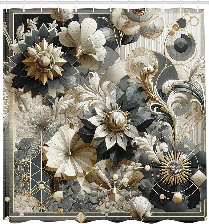 Ambesonne Grey Shower Curtain, Oriental Dream of Flower Art with Curlicue Leaves and Boho Details, Cloth Fabric Bathroom Decor Set with Hooks, 69" W x 70" L, Brown Purpleblue and Eggshell