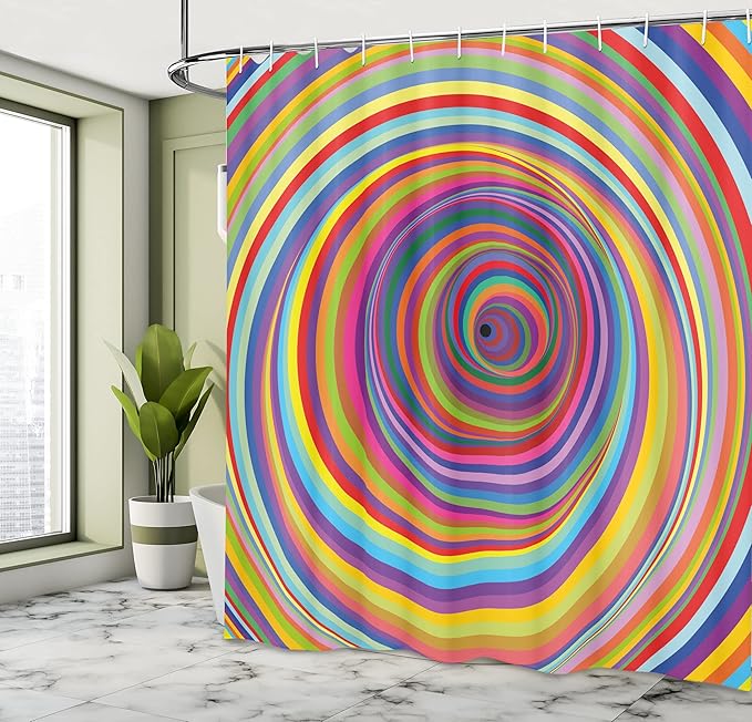 Ambesonne Rainbow Colored Vortex Shower Curtain, Hypnotic Effect Optical Illusion Psychedelic Design Print, Cloth Fabric Bathroom Decor Set With Hooks, 69" W x 84" L