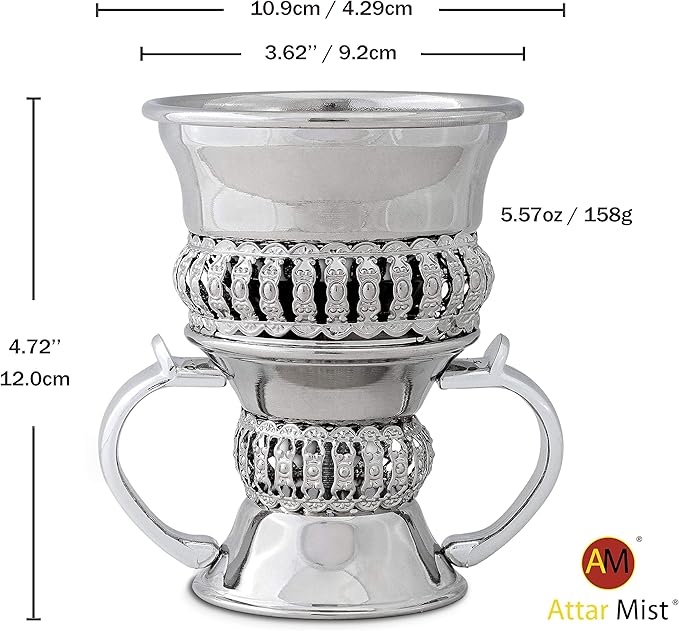 AM Regal Metal Incense Burner - Bakhoor Burner Mubkhara – Frankincense Resin Burner - Ideal for Yoga, Spa & Aromatherapy (Silver)