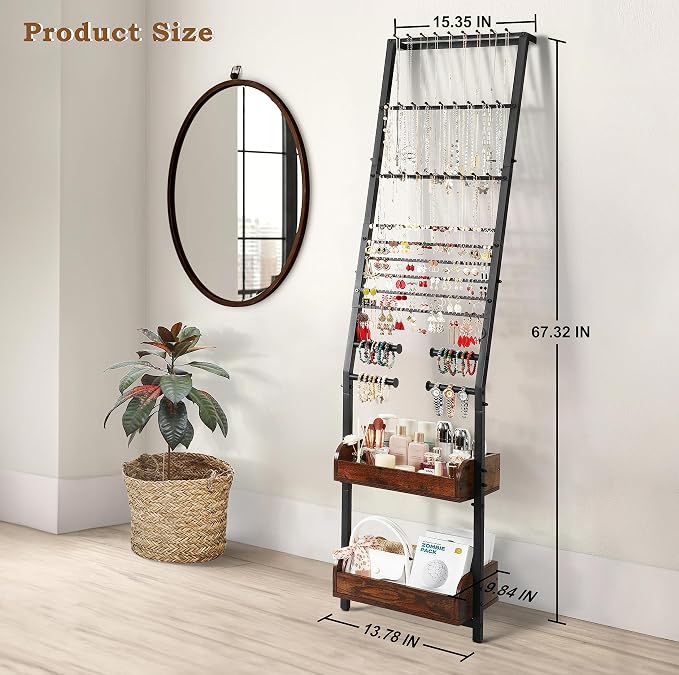 Keebofly Jewelry Holder Organizer, Large Jewelry Organizer with Necklace Holder Earring Storage, Floor Hanging Jewelry Stand with Display for Earring Necklace Ring Bracelet Watch