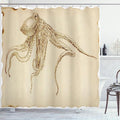 Ambesonne Octopus Shower Curtain, Octopus Illustration Sketch Style with Large Tentacles Vintage Art Print Marine, Cloth Fabric Bathroom Decor Set with Hooks, 69" W x 75" L, Ecru Brown