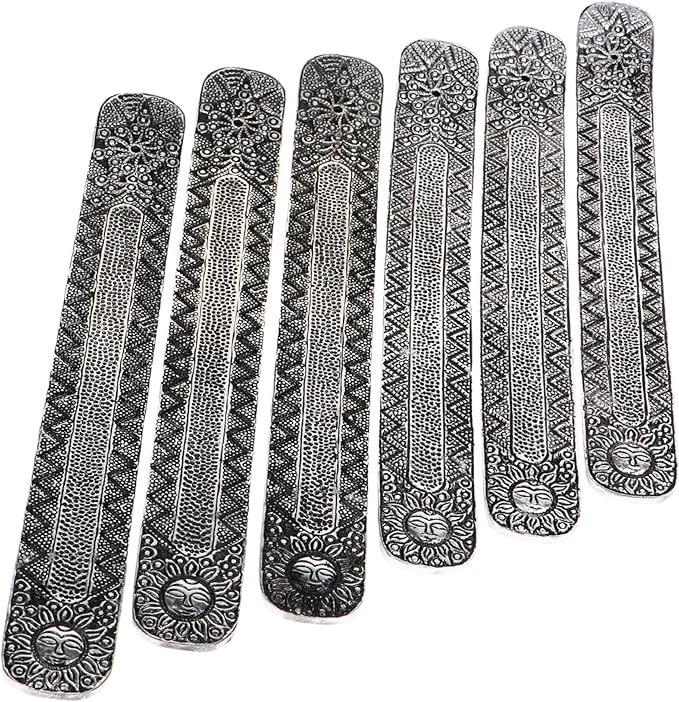 Hosley Set of 6 Metal Incense Stick Holder 9.5" Long, Ash Catcher-Silver Finish Ideal Gift for Wedding, Aromatherapy, Zen, Spa, Reiki, Meditation