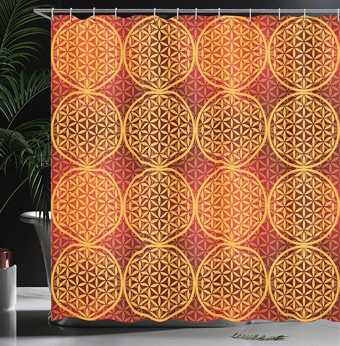 Ambesonne Victorian Shower Curtain, Vintage Style Flower with Medieval Tones Rococo Baroque Esoteric Motif, Cloth Fabric Bathroom Decor Set with Hooks, 69" W x 75" L, Mustard Orange