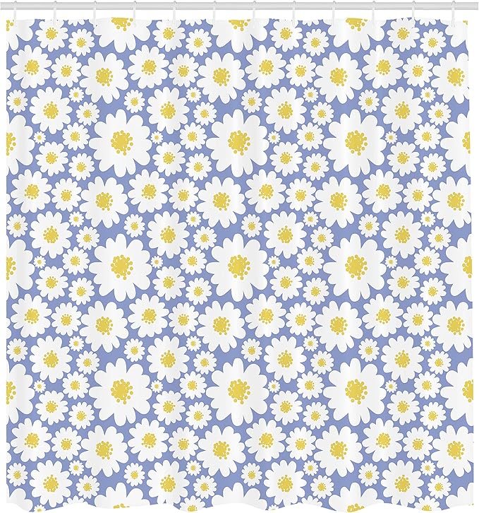 Ambesonne Floral Shower Curtain, Pastel Cartoon Like Flowers Daisies Spring Time Season Artwork Print, Cloth Fabric Bathroom Decor Set with Hooks, 69" W x 70" L, Ceil Blue
