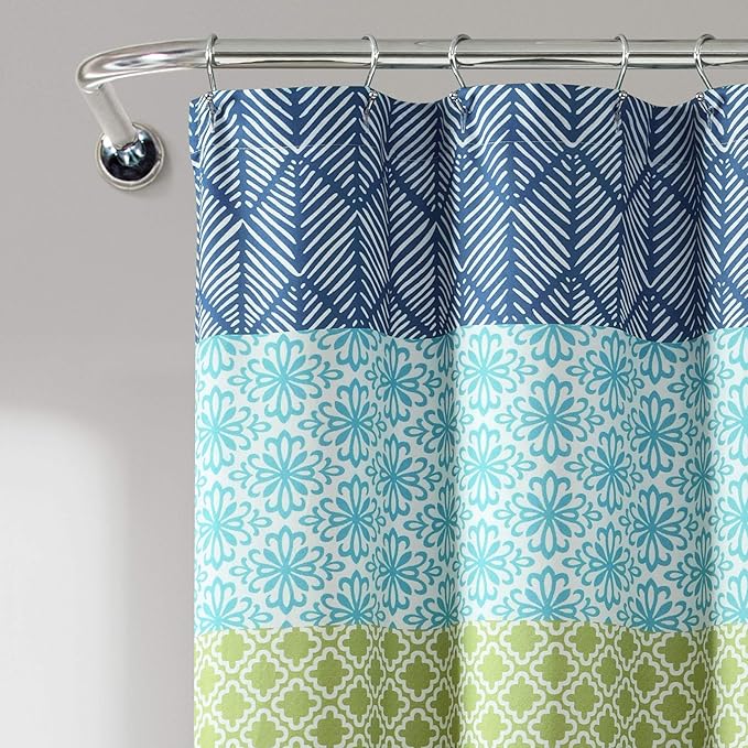 Lush Decor Bohemian Stripe Shower Curtain 72" W x 72" L Blue & Green - Bathroom Curtain - Striped Shower Curtain - Boho Decor - Fabric Shower Curtains