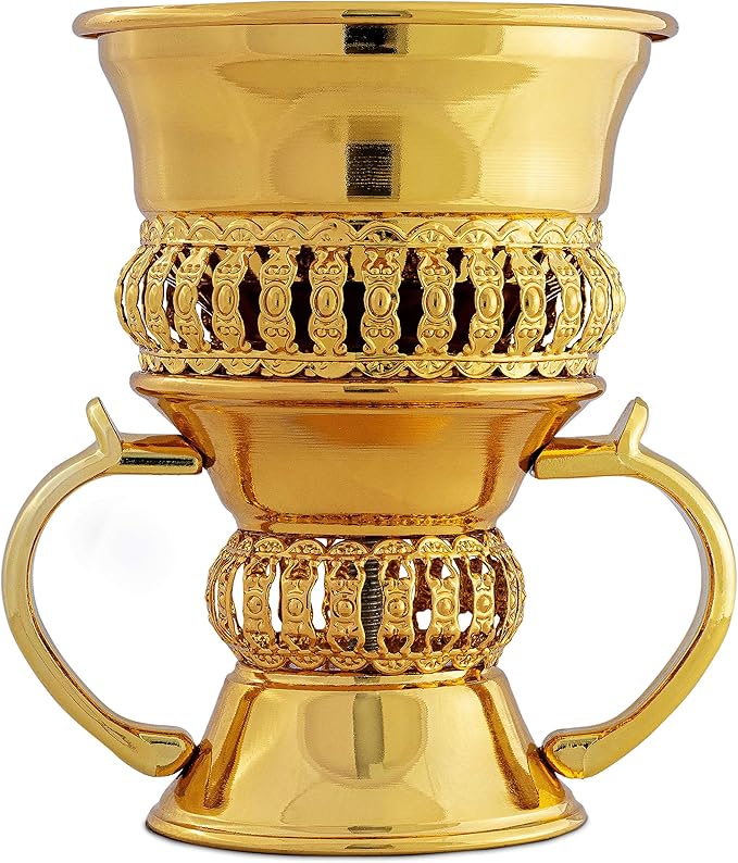 AM Regal Metal Incense Burner - Bakhoor Burner Mubkhara – Frankincense Resin Burner - Ideal for Yoga, Spa & Aromatherapy (Gold)