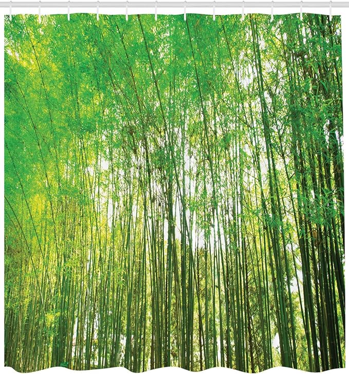 Ambesonne Woodland Shower Curtain, Tall Trees Forest Natural Botanical Garden Scenery Landscape Print, Cloth Fabric Bathroom Decor Set with Hooks, 69" W x 70" L, Yellow Olive Green Green