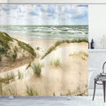 Ambesonne Beach Shower Curtain, Windy Day in The Baltic Seaside in Lithuania Huge Grand Waves Tidal Flow Surfing Spot, Cloth Fabric Bathroom Decor Set with Hooks, 69" W x 75" L, Cream Blue