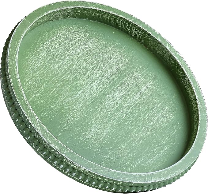 Hrastany Round Sage Green Wood Decorative Tray for Coffee Table, Ottoman