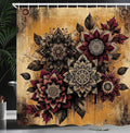 Ambesonne Boho Floral Shower Curtain, Vintage Exotic Flowers Arrange on Rusty Weathered Old Wood Plank, Cloth Fabric Bathroom Decor Set with Hooks, 69" W x 84" L, Burgundy Marigold Dimgray