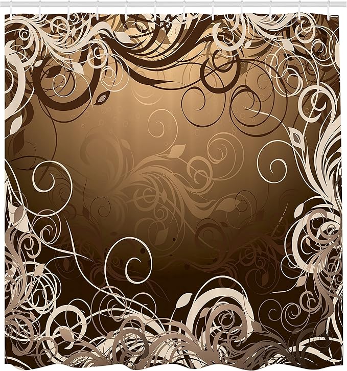 Ambesonne Abstract Shower Curtain, Mystic Forest Floral Swirls Leaves Nature Fading Ombre Effect Illustration, Cloth Fabric Bathroom Decor Set with Hooks, 69" W x 75" L, Caramel Brown