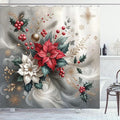 Ambesonne Christmas Shower Curtain, Delicate Poinsettia Flowers and Toyon Xmas Berries with Feathers, Cloth Fabric Bathroom Decor Set with Hooks, 69" W x 70" L, Slate Blue and Dark Coral