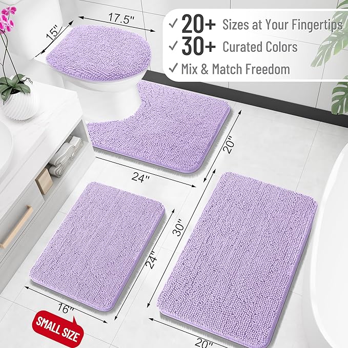 OLANLY Bathroom Rugs 32x20, Extra Soft Absorbent Chenille Bath Rugs, Rubber Backing Quick Dry, Machine Washable Bath Mats for Bathroom Floor, Tub and Shower, Home Decor Accessories, Lavender