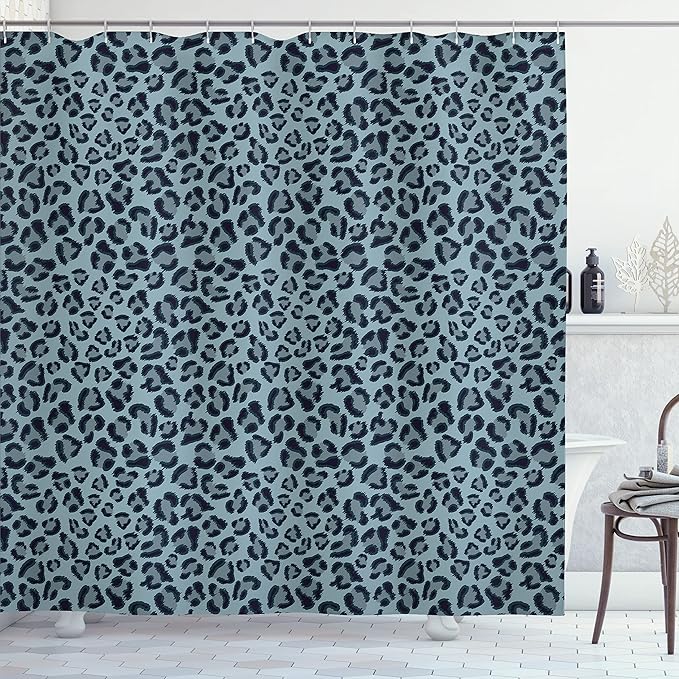 Ambesonne Animal Print Shower Curtain, Leopard Skin Wildlife Safari Design Creative Contemporary Art, Cloth Fabric Bathroom Decor Set with Hooks, 69" W x 70" L, Grey Blue