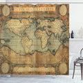Ambesonne Map Print Shower Curtain, Vintage 16th Century Map of The World History Adventure Civilization, Cloth Fabric Bathroom Decor Set with Hooks, 69" W x 70" L, Army Green Sand Brown