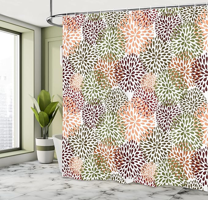 Ambesonne Floral Shower Curtain, Modern Floral Ornate Petals Flourish Traditional Springtime Garden Leaves, Cloth Fabric Bathroom Decor Set with Hooks, 69" W x 84" L, Pale Caramel