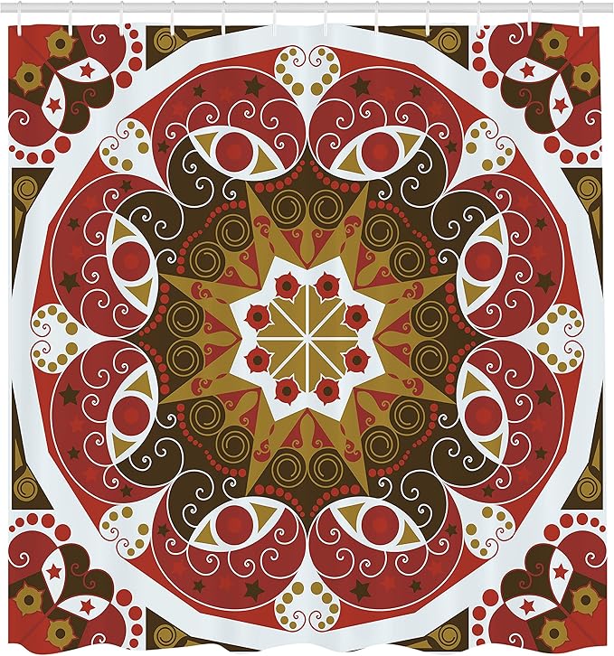 Ambesonne Classic Shower Curtain, Ornamentation Victorian Style Historic Interior Design Round Shape Art, Cloth Fabric Bathroom Decor Set with Hooks, 69" W x 70" L, Olive Green Ruby White