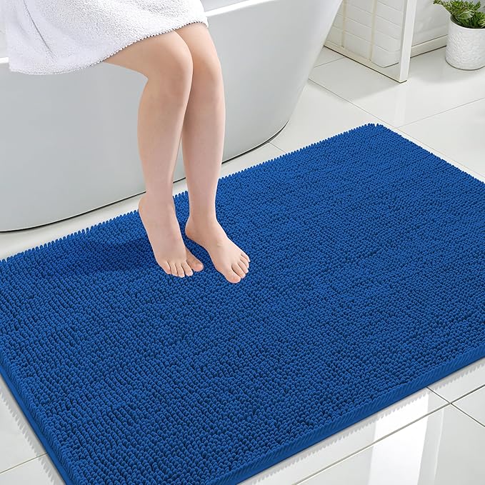 OLANLY Large Bathroom Rugs 44x32, Soft Absorbent Chenille Bath Rugs, Rubber Backing Quick Dry, Machine Washable Bath Mats for Bathroom Floor, Tub and Shower, Home Decor Accessories, Deep Navy Blue