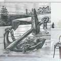 Ambesonne Anchor Shower Curtain, A Skull by Exotic Island Shoreline and The Palm Trees with a Ship of Pirate Buccaneer for a Journey, Cloth Fabric Bathroom Set with Hooks, 69" W x 75" L, Black Grey