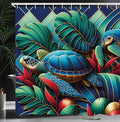 Ambesonne Turtle Shower Curtain, Colorful Exotic Deep Sea Animals and Monstera Leaves Mosaic Style Print, Cloth Fabric Bathroom Decor Set with Hooks, 69" W x 84" L, Teal Vermilion and Blue