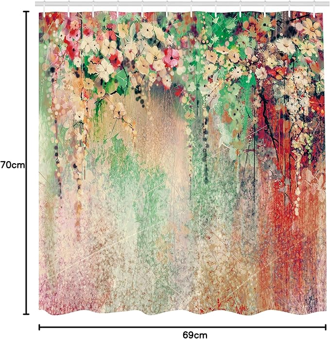 Ambesonne Flower Shower Curtain, Abstract Herbs Alternative Medicine Blossoms Ivy Back Florets Shrubs Design, Cloth Fabric Bathroom Decor Set with Hooks, 69" W x 70" L, Shamrock Green