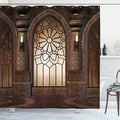 Ambesonne Gothic Shower Curtain, Antique Myst Gate with Pattern and Curvings Design Illustration, Cloth Fabric Bathroom Decor Set with Hooks, 69" W x 70" L, Brown
