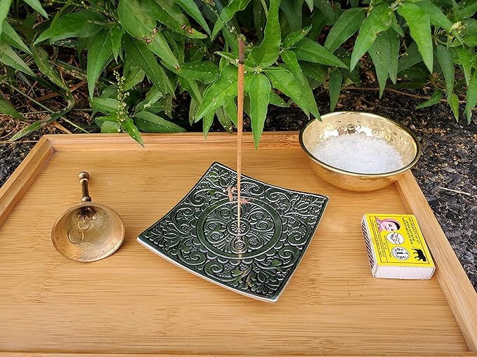 Pure Source India Aluminum Agarbatti Stand, Hand Carved Rust Proof (4 Inch x 4 Inch)