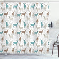 Ambesonne Deer Shower Curtain, Animals with Old Text Pattern Christmas Theme Vintage Inspired Illustration, Cloth Fabric Bathroom Decor Set with Hooks, 69" W x 70" L, Turquoise Beige