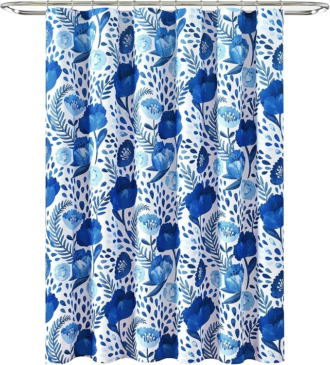 Lush Decor Poppy Garden Shower Curtain Single 72" W x 72" L Blue - Floral Shower Curtains for Bathroom - Colorful Bathroom Curtain - Cottage Core Decor