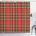 Ambesonne Plaid Shower Curtain, European Western Culture Inspired Abstract Irish Pattern Vintage Classical Design, Cloth Fabric Bathroom Decor Set with Hooks, 69" W x 75" L, Scarlet Grey