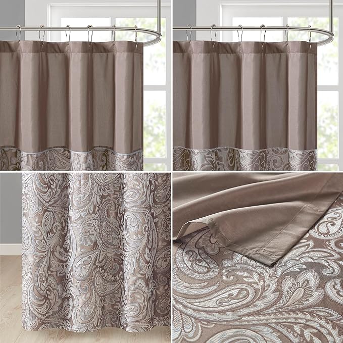 Madison Park Aubrey Shower Curtain Paisley Jacquard Pieced Microfiber Faux Silk Modern Home Bathroom Decorations, 72x72, Blue