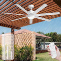 56 Inch Waterproof Outdoor Ceiling Fan with Light, Wet-Rated White Outdoor Ceiling Fans, All-Weather 7 UV-Proof Blades, High CFM Quiet DC Motor, for Exterior Patis, Porch, Terraces, Gazebo