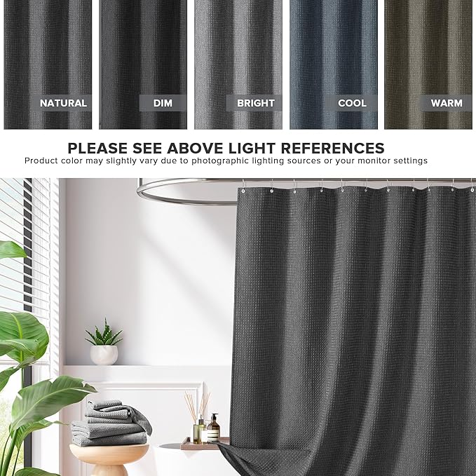 Madison Park Shower Curtain Waffle Weave, Cationic Dyed, Waffle Shower Curtain 3M Scotchgard Moisture Management, Farmhouse Extra Long Shower Curtains for Bathroom, Extra Long: 72"x84" Charcoal