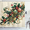 Ambesonne Christmas Shower Curtain, Traditional Xmas Berries Toyon and Globes Ornate on Plain Backdrop, Cloth Fabric Bathroom Decor Set with Hooks, 69" W x 75" L, Beige Green and Vermilion